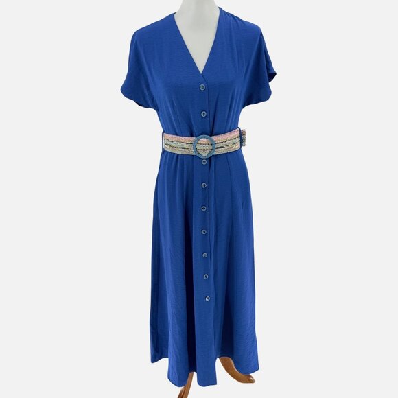 Tinta Womens Blue Button-Down Midi Dress With Woven Belt Size ES 38/FR 36/DE 34 - Picture 2 of 6